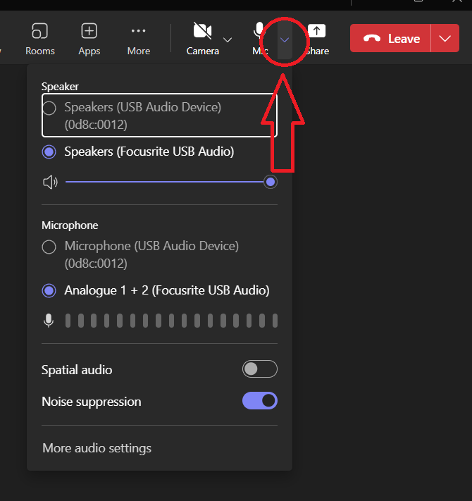 Highlighting of the mid-meeting audio settings