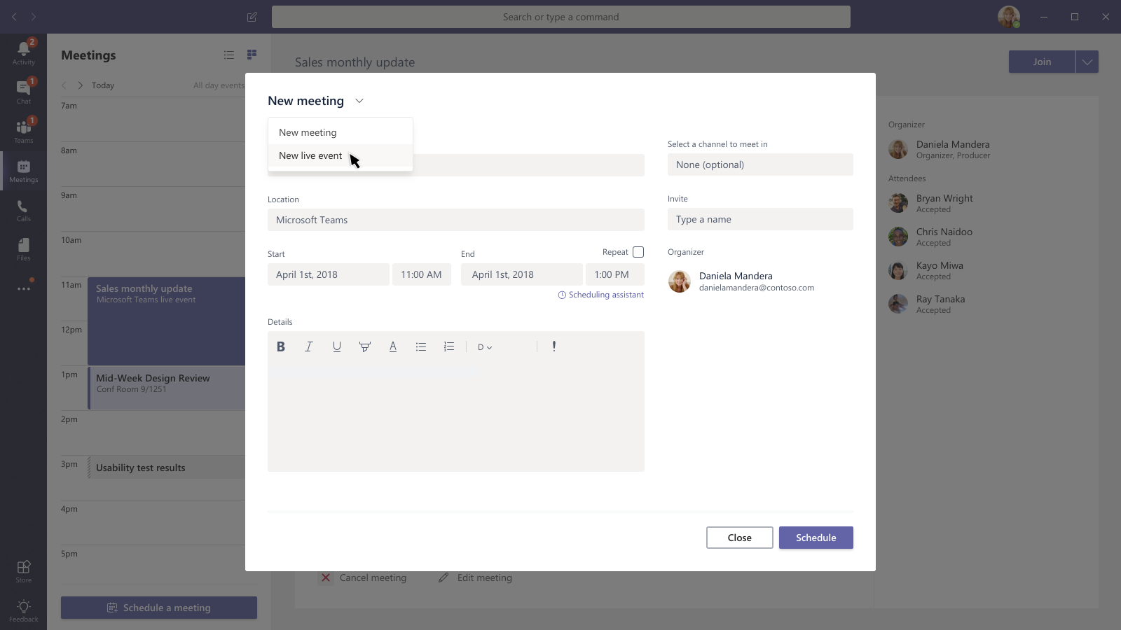 Teams Live Event Scheduling Window