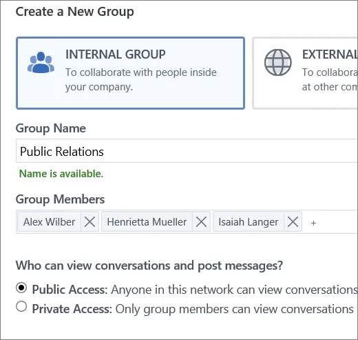 Yammer Create Groups